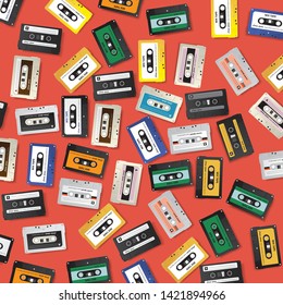 Vintage Retro Cassette Tape Pattern Design Template Vector Illustration