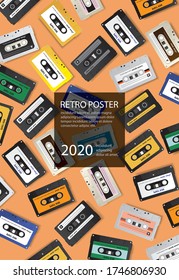 Vintage Retro Cassette Tape Poster Design Template Vector Illustration