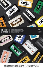 Vintage Retro Cassette Tape Poster Design Template Vector Illustration