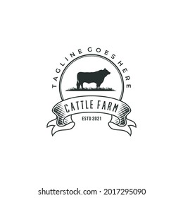 Vintage Retro Cattle Farm Angus Livestock Beef Emblem Label logo design vector