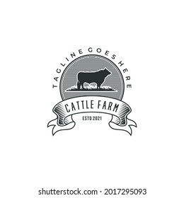 Vintage Retro Cattle Farm Angus Livestock Beef Emblem Label logo design vector