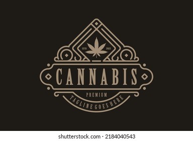 Vintage Retro Cbd Cannabis Marijuana Hemp Leaf Farm Cultivation Logo Design