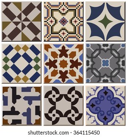 Vintage retro ceramic tile pattern set collection 001
Antique retro ceramic tile pattern set collection can be used for wallpaper, web page background, surface textures.
