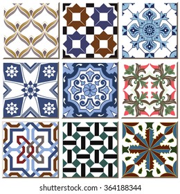 Vintage retro ceramic tile pattern set collection 014
Antique retro ceramic tile pattern set collection can be used for wallpaper, web page background, surface textures.
