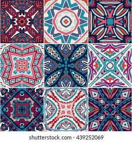 Vintage retro ceramic tile pattern set collection can be used for wallpaper, web page background, surface textures.