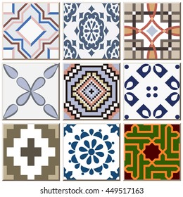 Vintage retro ceramic tile pattern set collection 
