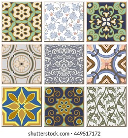 Vintage retro ceramic tile pattern set collection 
