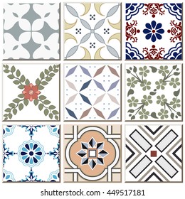 Vintage retro ceramic tile pattern set collection 
