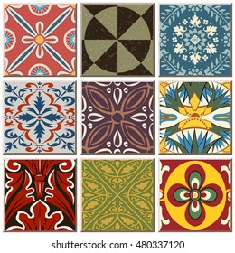 Vintage retro ceramic tile pattern set collection 055
