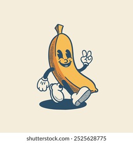 Vintage retro character of banana. Groovy style, mascot, carton, fruits, logo, icon, sticker, packaging, vector