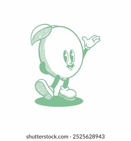 Vintage retro character of lemon. Groovy style, line art, coloring book, mascot, carton, fruits, logo, icon, sticker, packaging, vector
