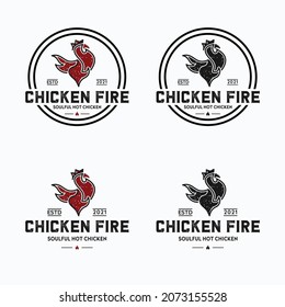 Vintage retro chicken and fire logo Premium Vector
