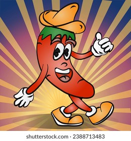 Vintage Retro Chili Mascot Character Vector illustration 