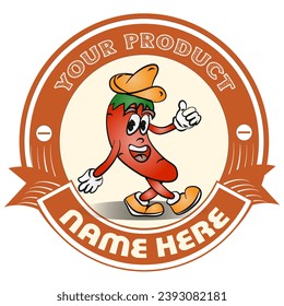 Vintage Retro Chili Mascot Character Vector illustration 