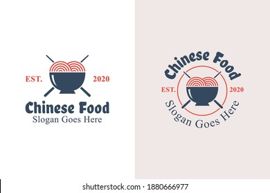 vintage retro Chinese food logo design. noodle and mie ramen logo with two versions