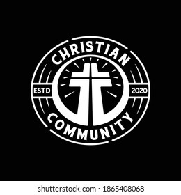 Vintage retro christian community badge logo stamp design template