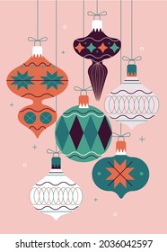 vintage and retro christmas baubles illustration, vector