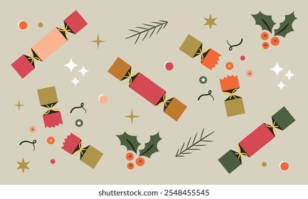 Vintage Retro Christmas Crackers Digital Art - Festive Holiday Elements