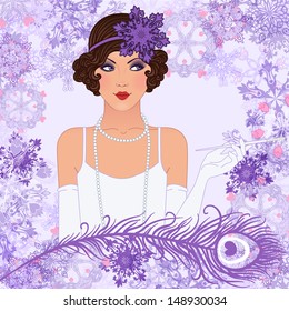 Vintage Retro Christmas party invitation design. Vector illustration. Great Gatsby style. 