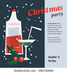 Vintage retro Christmas party layout design. New Year card template.