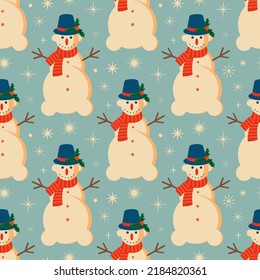 Vintage retro Christmas pattern with with Snowman .Background with Christmas Snowman 