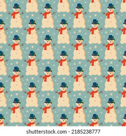 Vintage retro Christmas pattern with with Snowman .Background with Christmas Snowman 