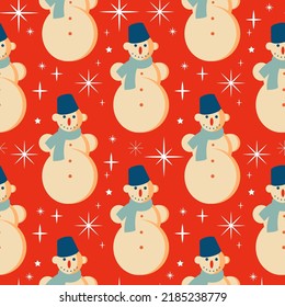 Vintage retro Christmas pattern with with Snowman .Background with Christmas Snowman 