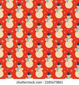 Vintage retro Christmas pattern with with Snowman .Background with Christmas Snowman 