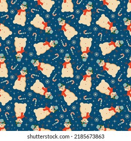 Vintage retro Christmas pattern with with Snowman .Background with Christmas Snowman 