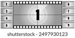 Vintage retro cinema. Countdown frame. Art design. Old film movie timer count. 