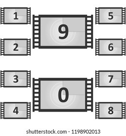 Vintage retro cinema. Creative vector illustration of countdown frame. Old film movie timer count. Flat design, vector illustration, vector.