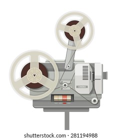 Vintage retro cinema projector for film show. Eps10 vector illustration. Isolated on white background