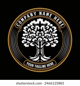 Vintage Retro Circle Oak Banyan Maple Tree of Life Badge Label Seal Sticker Design Vector