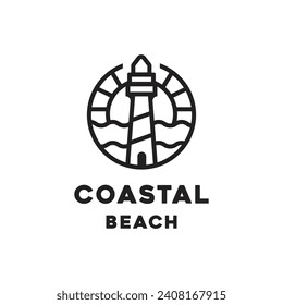  vintage retro circular costal beach harbor Lighthouse Searchlight Beacon Tower Island Beach logo design