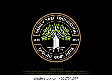 Vintage Retro Circular Oak Banyan Tree of Life Badge Label Seal Sticker Logo Design Vector