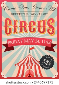 Vintage retro circus poster. Circus invitation. Carnival invite.	