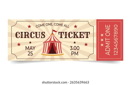Vintage retro circus ticket template. Vector illustration