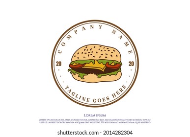 Vintage Retro Classic Burger Stamp Label Logo Design Vector
