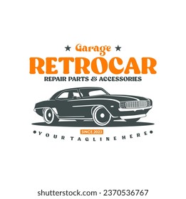 Vintage or retro or classic car logo design  vector illustration. Retro emblem of car repair  restoration and club design element.