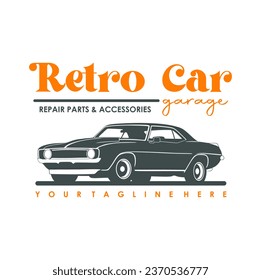 Vintage or retro or classic car logo design  vector illustration. Retro emblem of car repair  restoration and club design element.