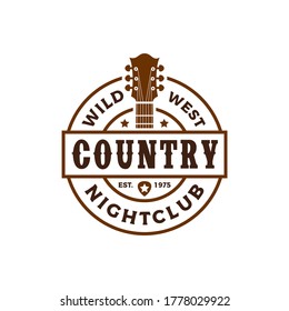 Vintage retro Classic country music, guitar vintage retro Emblem Badge Label Stamp logo design