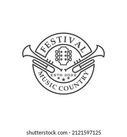 Vintage retro Classic country music, guitar and trumpet vintage retro Emblem Label Label Stamp logo design