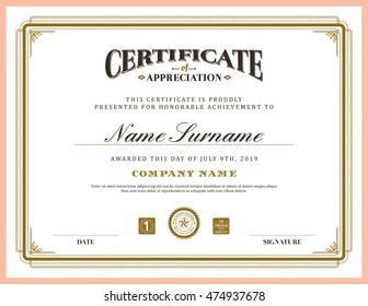 Vintage retro classic frame certificate background design template