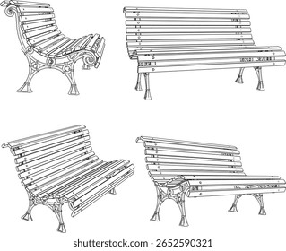 vintage retro classic garden iron bench chair design vector sketch illustration