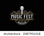 Vintage retro classic guitar, country music festival emblem logo design template