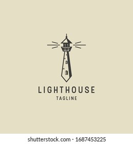 Vintage retro classic lighthouse logo icon design template vector illustration