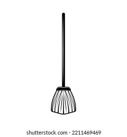 Vintage retro cleaning broom. Can be used like emblem, logo, badge, label. mark, poster or print. Monochrome Graphic Art. Vector Illustration. Engraving woodcut slyle.
