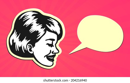 Vintage Retro Clipart : Speaking woman with speech bubble