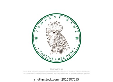 Vintage Retro Cock Rooster Farm Label Logo Design Vector