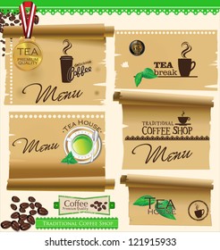 Vintage retro coffee badges and labels and old paper